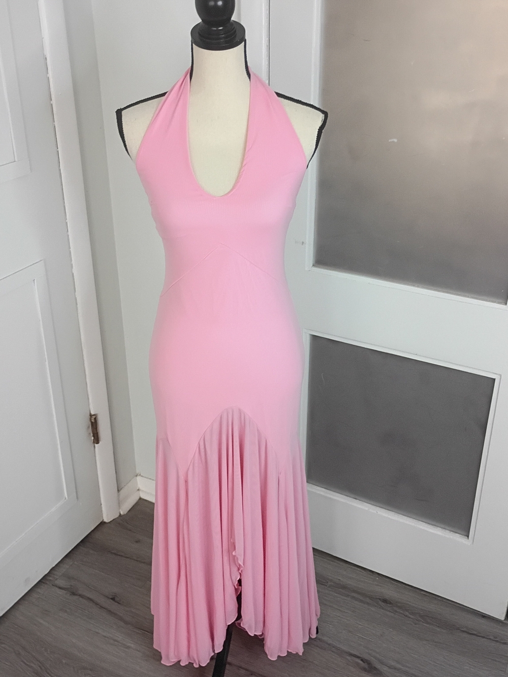 NWT Sleeveless Pink Formal Halter Maxi Dress, Small
